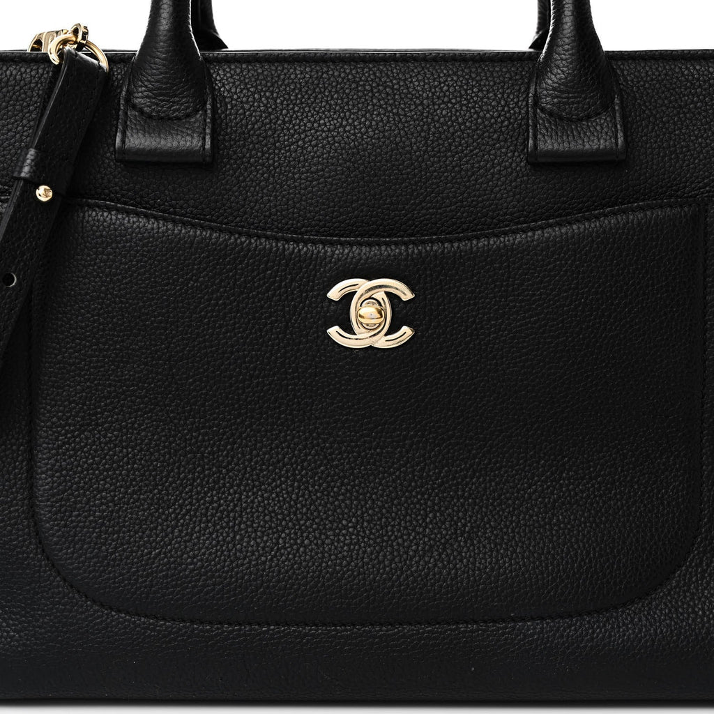 Grained Calfskin Small Neo Executive Shopper Tote  Black