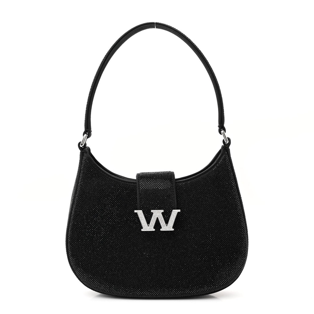 Calfskin Satin Crystal Embellished Small Legacy Glitter Hobo Black