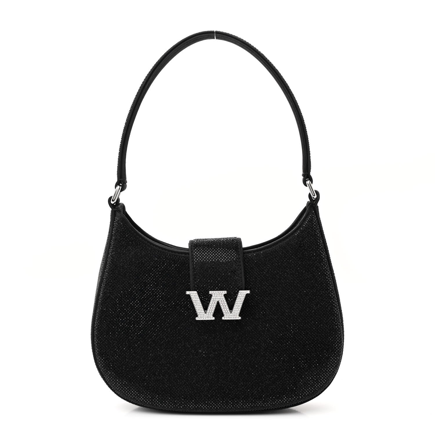 Calfskin Satin Crystal Embellished Small Legacy Glitter Hobo Black