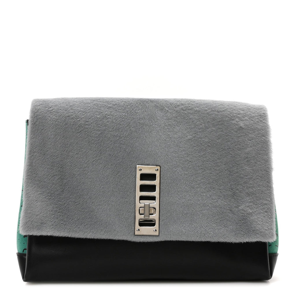 Sheephair Calfskin Suede PS Elliot Clutch Grey Green Black