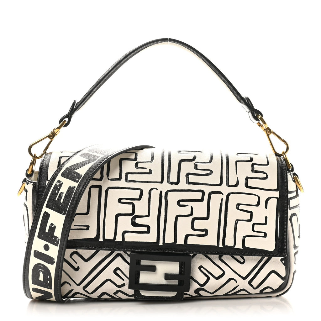 X JOSHUA VIDES Nappa FF Embossed Baguette White Black