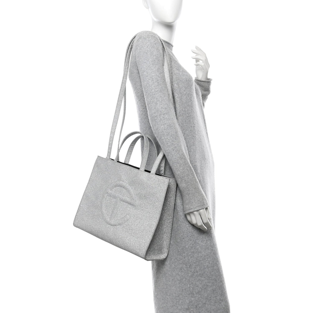 Glitter Microfiber Large Shopping Bag Silver