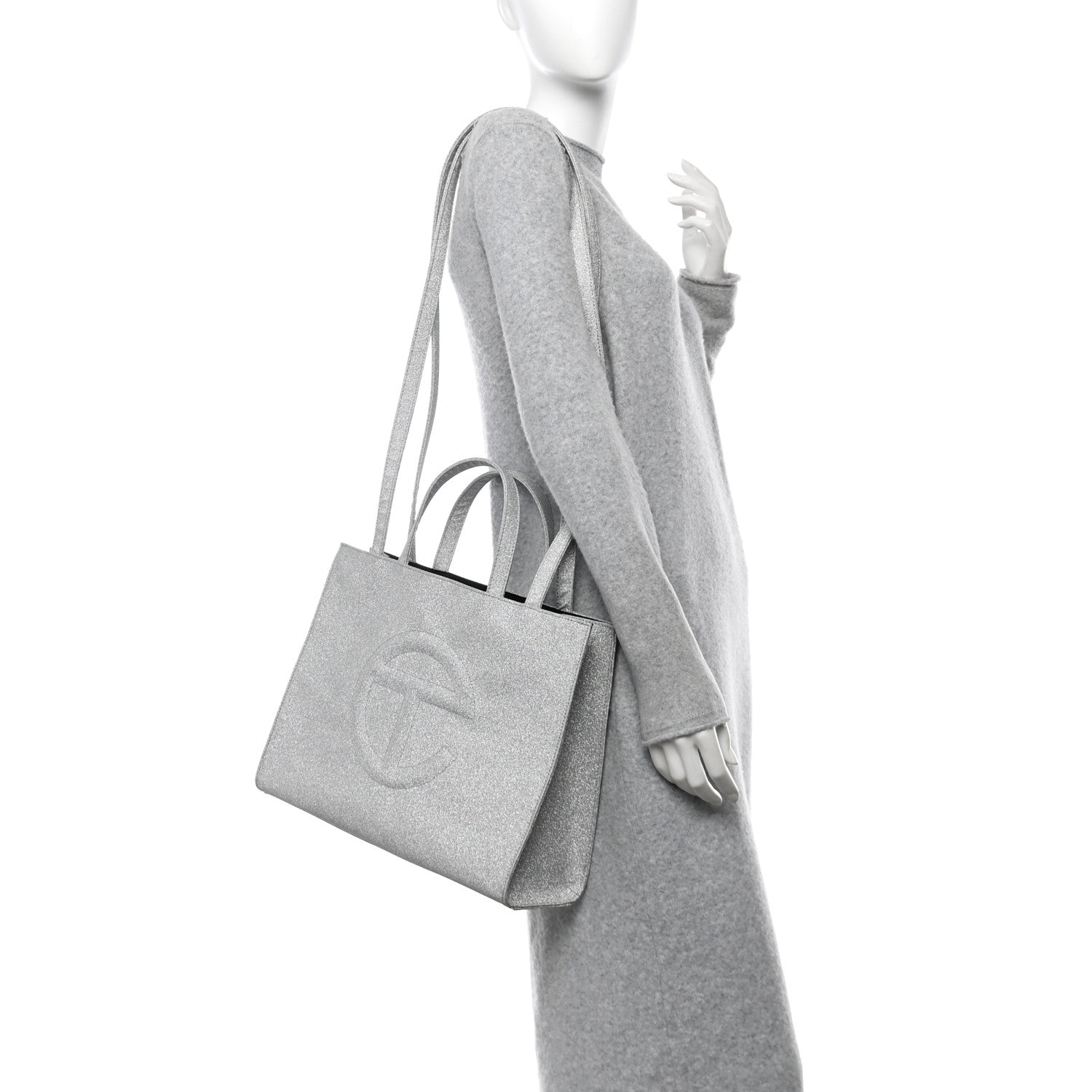 Glitter Microfiber Large Shopping Bag Silver