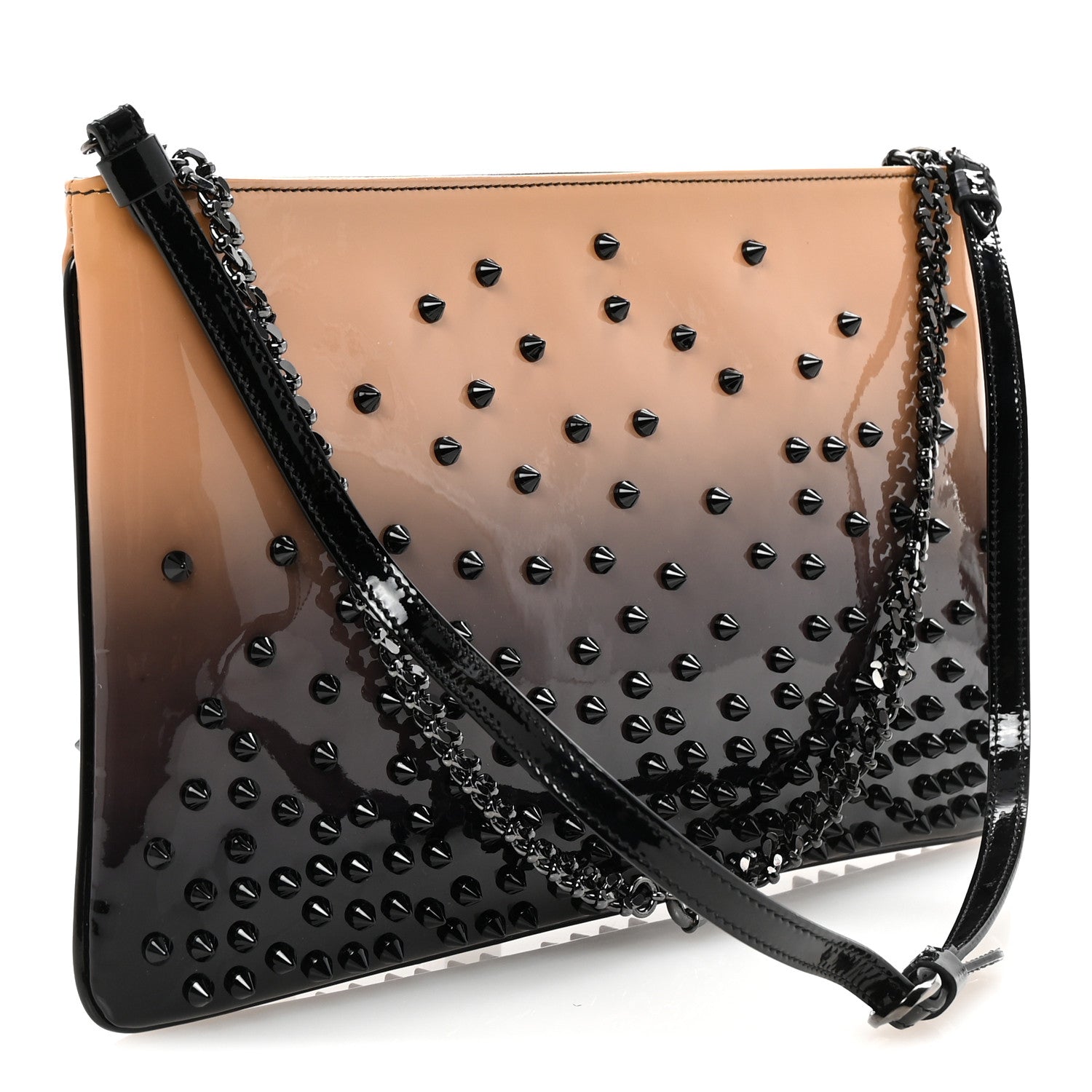 Patent Degrade Loubiposh Spiked Clutch Nude Black
