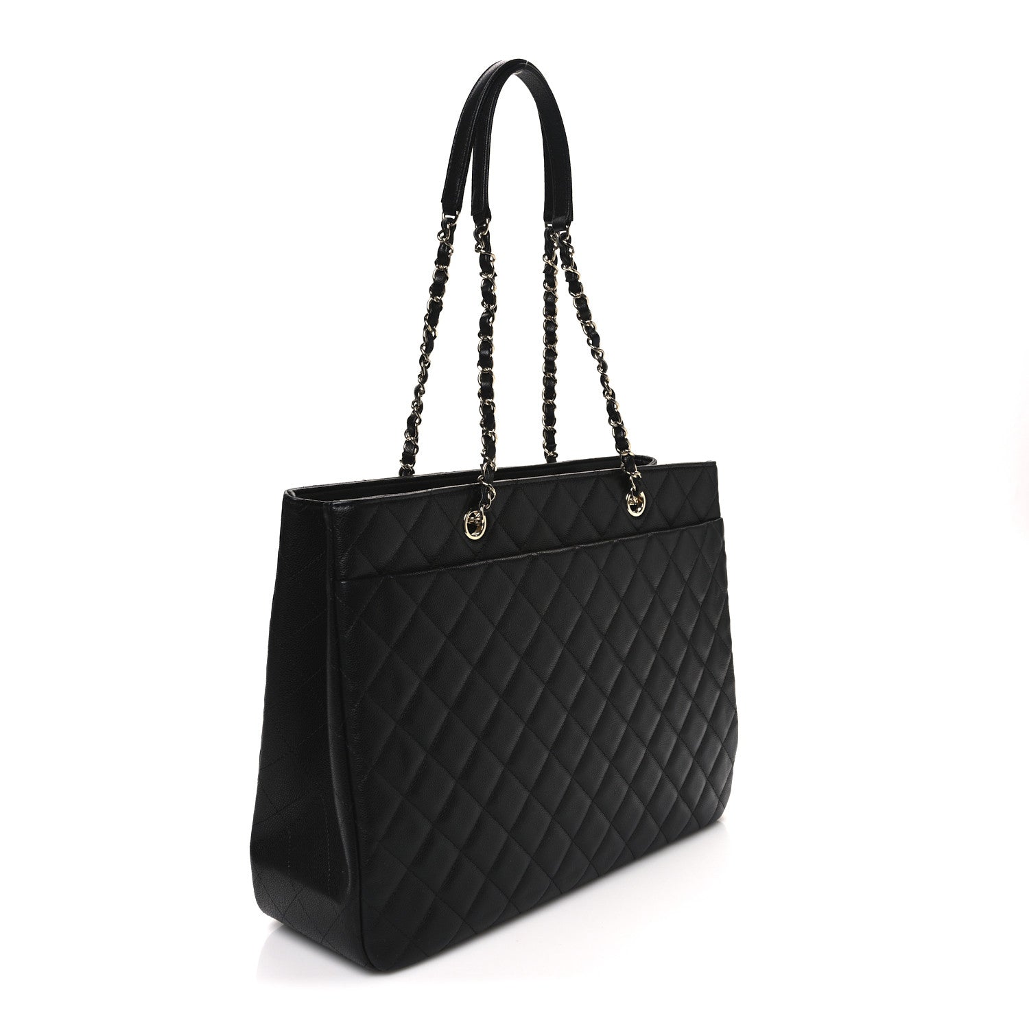 Caviar Quilted Large CC Shopping Tote Black