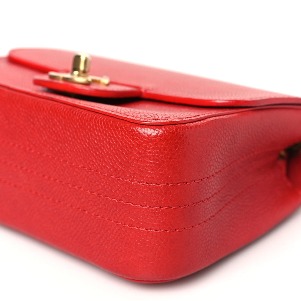 Grained Calfskin Mini Square Classic Pure Flap Red