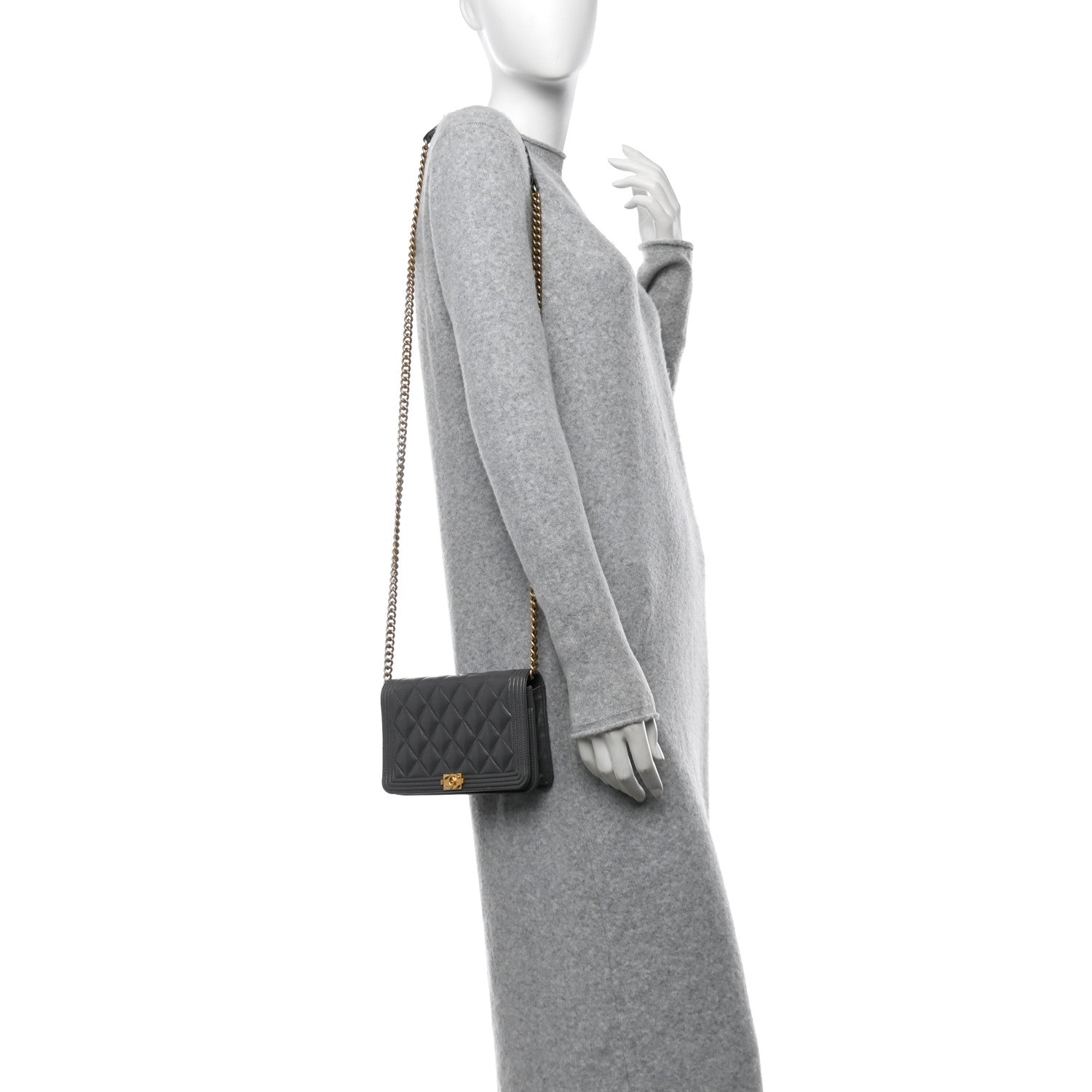 Caviar Quilted Boy Wallet On Chain WOC Grey