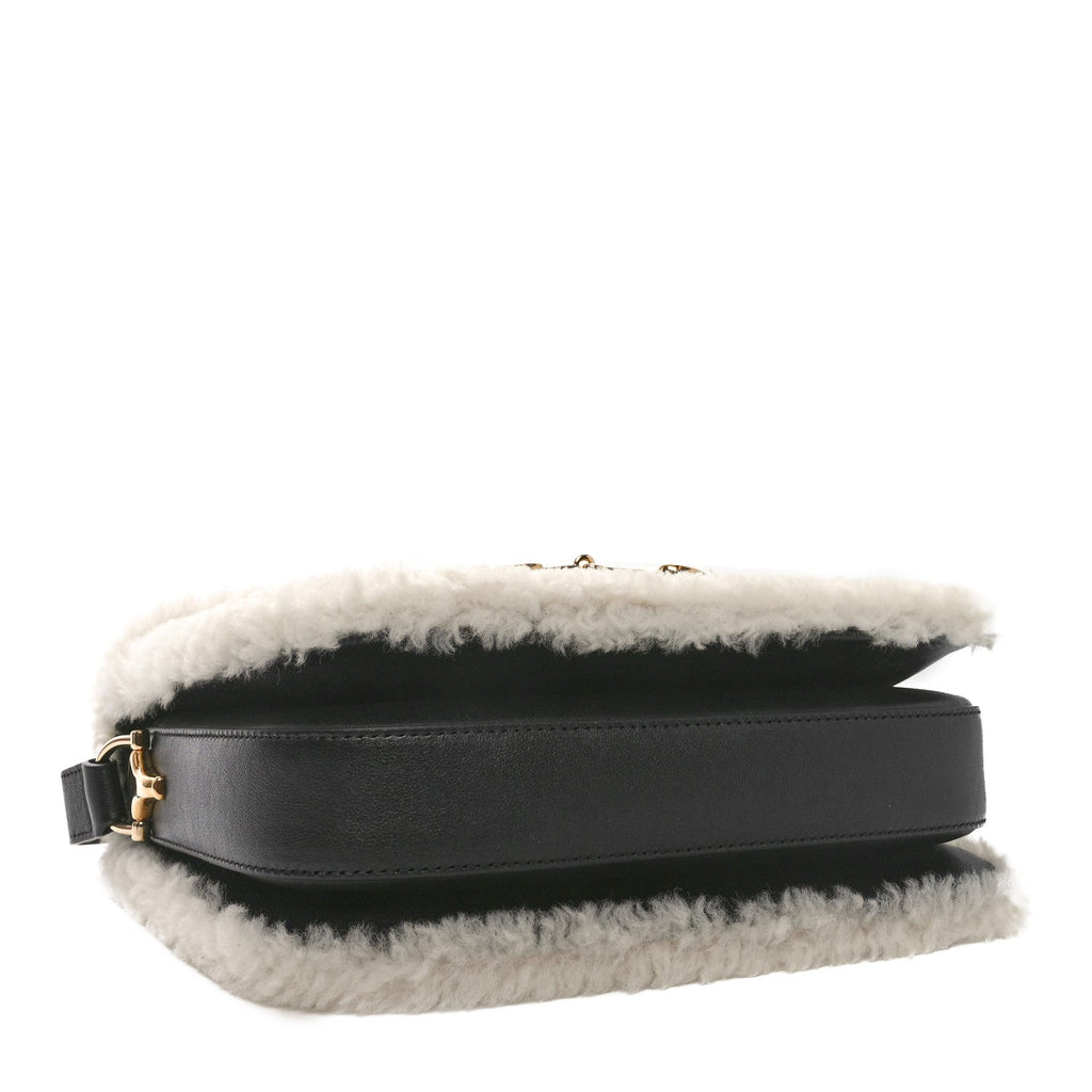 Sakai Be Green Calfskin Shearling Horsebit 1955 Shoulder Bag Black