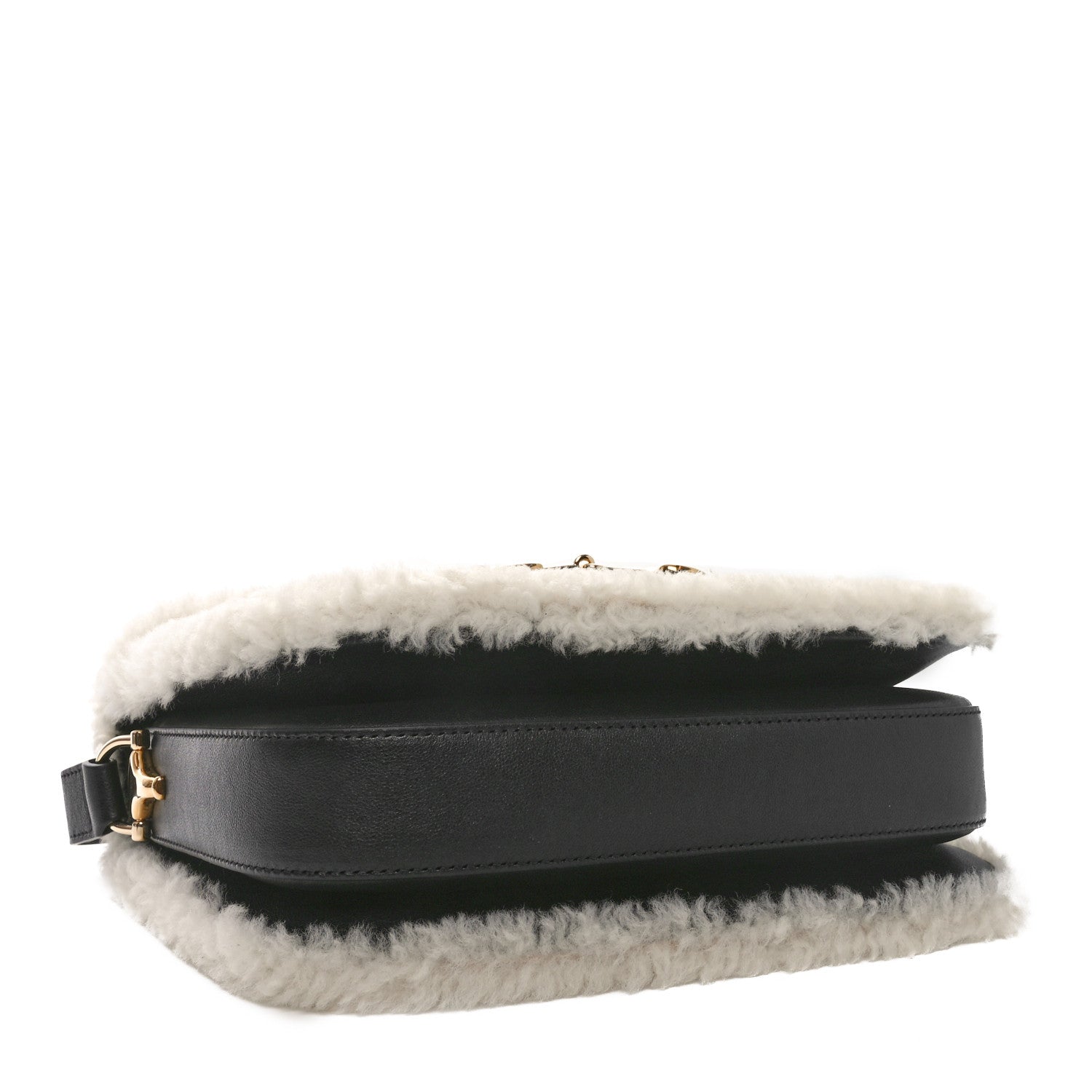 Sakai Be Green Calfskin Shearling Horsebit 1955 Shoulder Bag Black