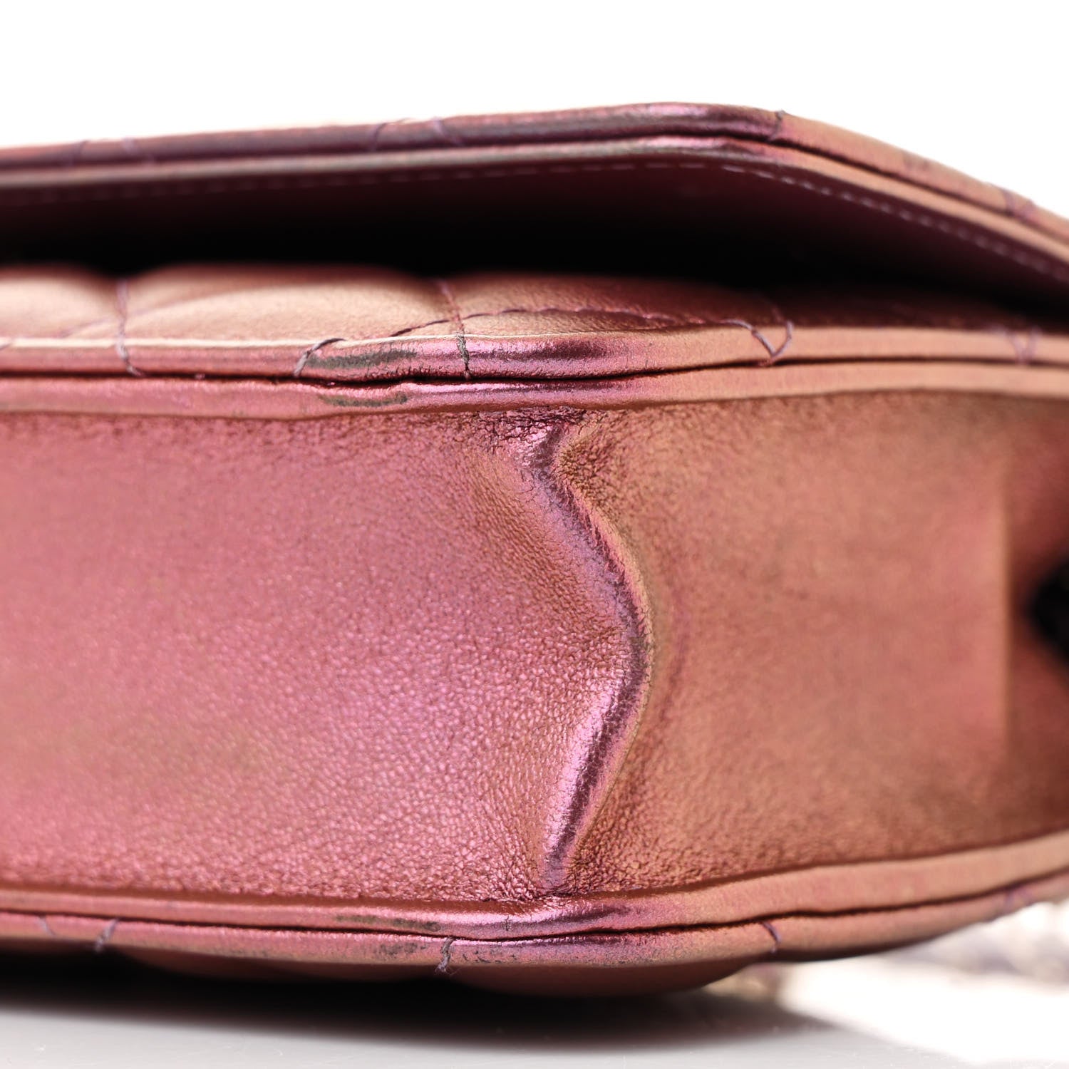 Iridescent Lambskin Quilted Wallet On Chain WOC Purple