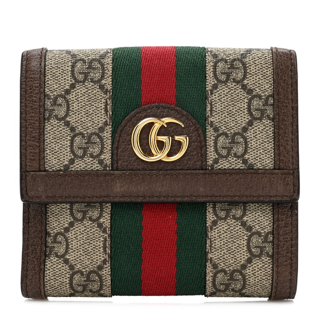 GG Supreme Monogram Web Ophidia French Flap Wallet Beige New Acero
