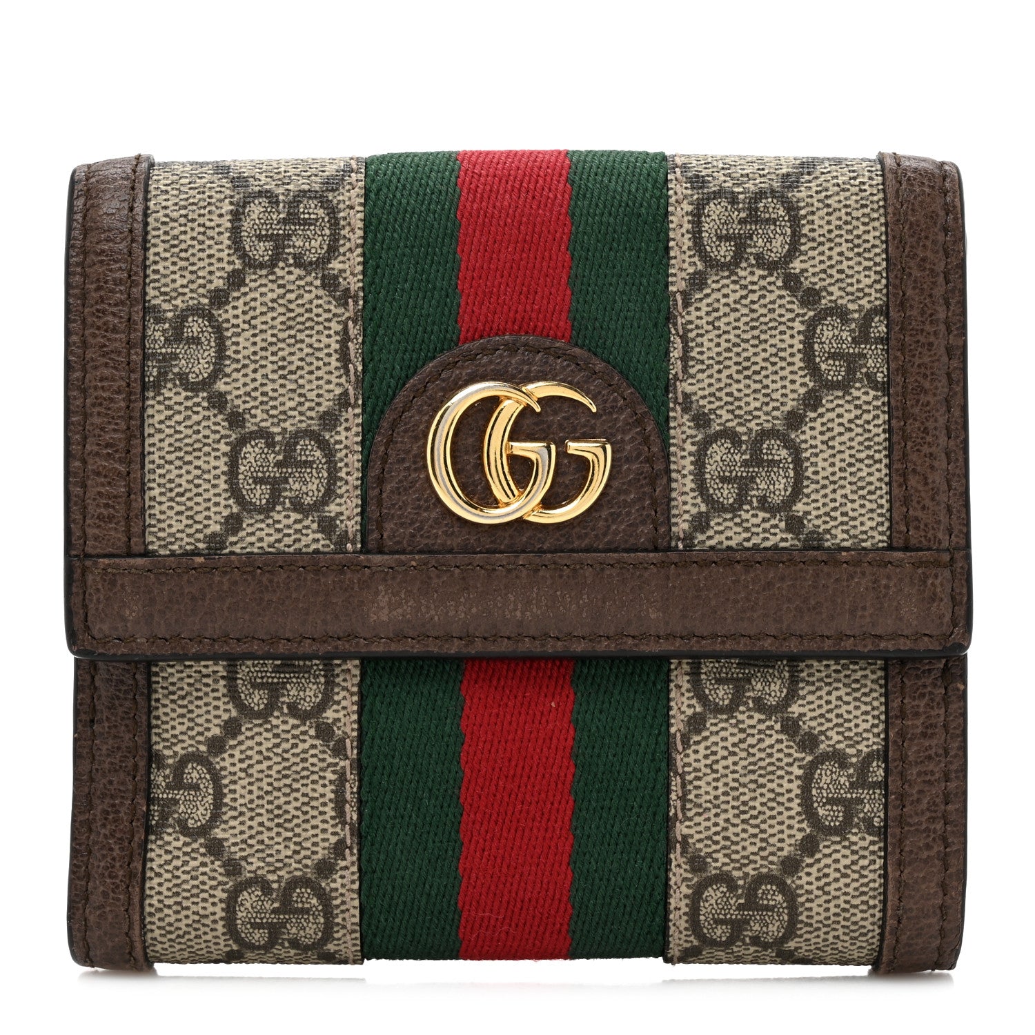 GG Supreme Monogram Web Ophidia French Flap Wallet Beige New Acero
