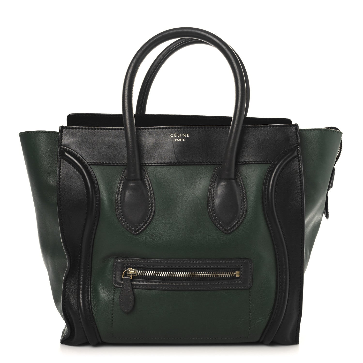 Smooth Calfskin Mini Bi-Color Luggage Forest Black