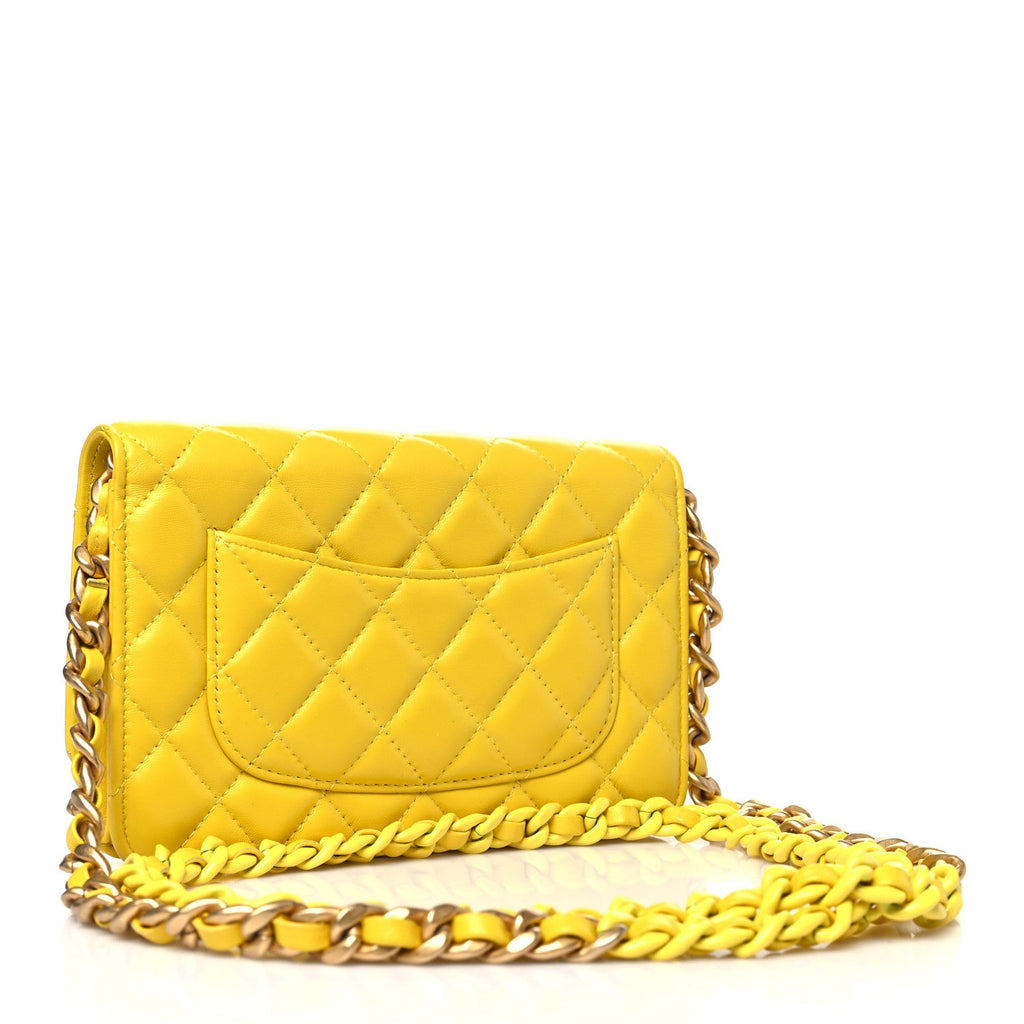 Lambskin Resin Quilted Wallet On Chain WOC Yellow