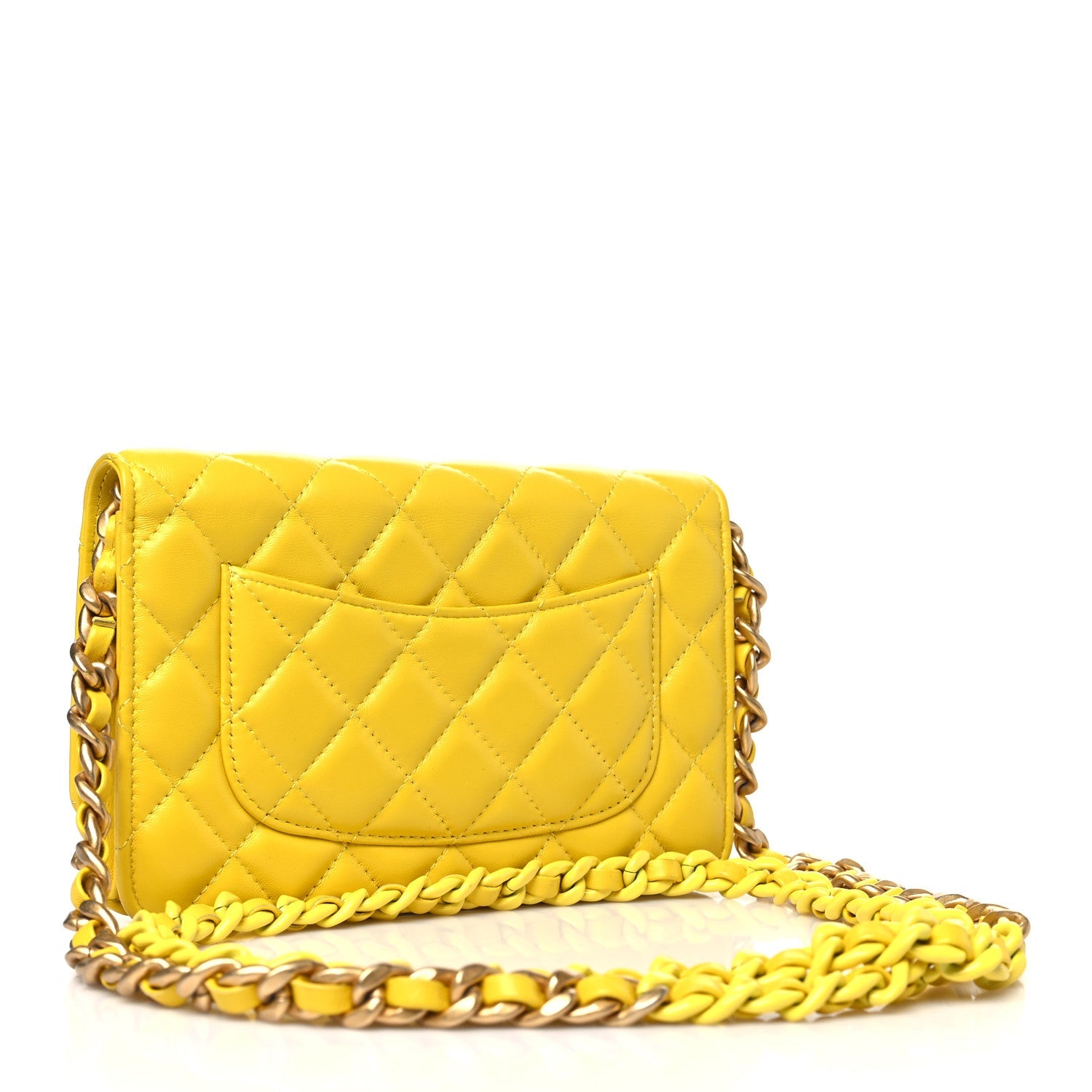 Lambskin Resin Quilted Wallet On Chain WOC Yellow