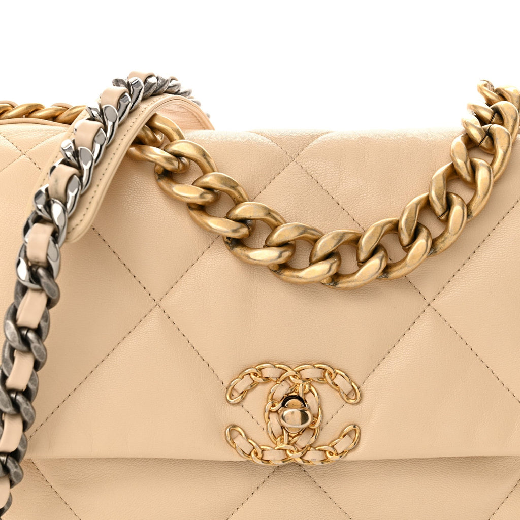 Lambskin Quilted Large Chanel 19 Flap Light Beige