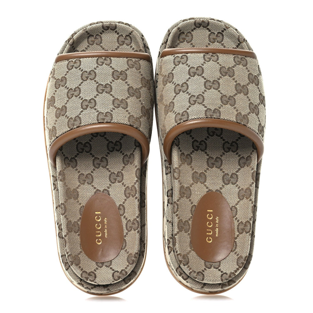 Original GG Canvas Monogram Womens GG Platform Sandals 38 Beige Dark Brown