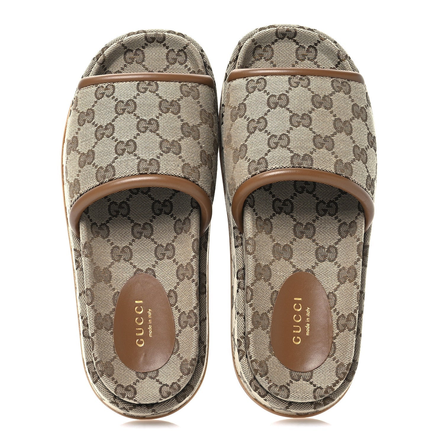 Original GG Canvas Monogram Womens GG Platform Sandals 38 Beige Dark Brown