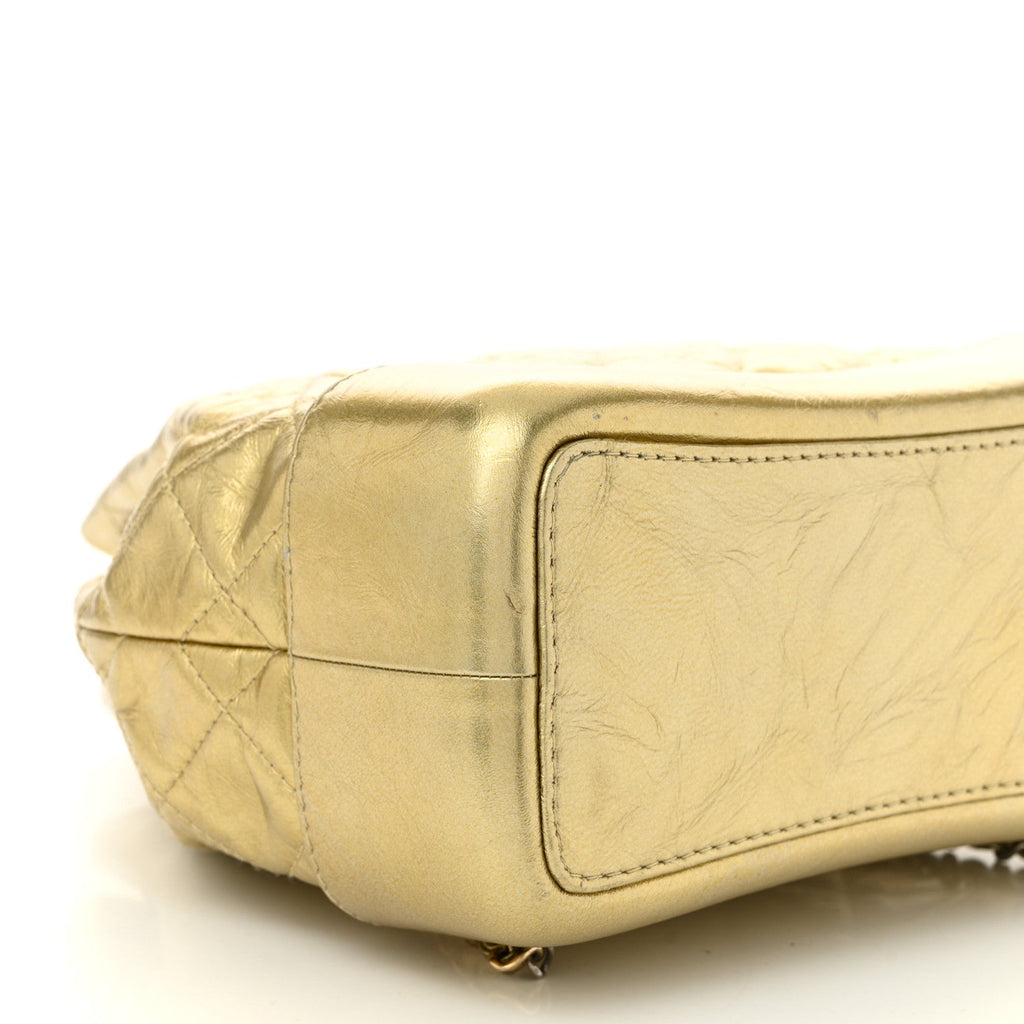 Metallic Lambskin Small Quilted Gabrielle Backpack Gold