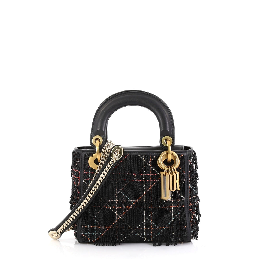 Lady Dior Handbag Beaded Leather Mini