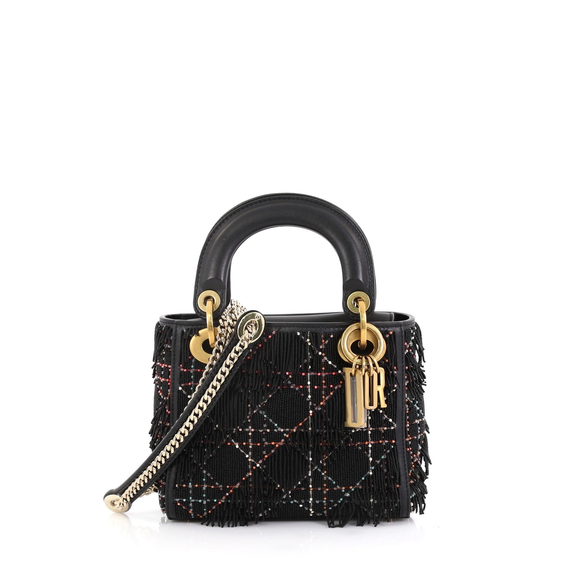 Lady Dior Handbag Beaded Leather Mini