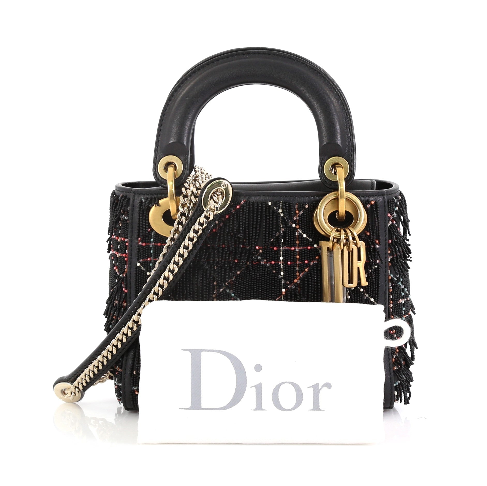 Lady Dior Handbag Beaded Leather Mini