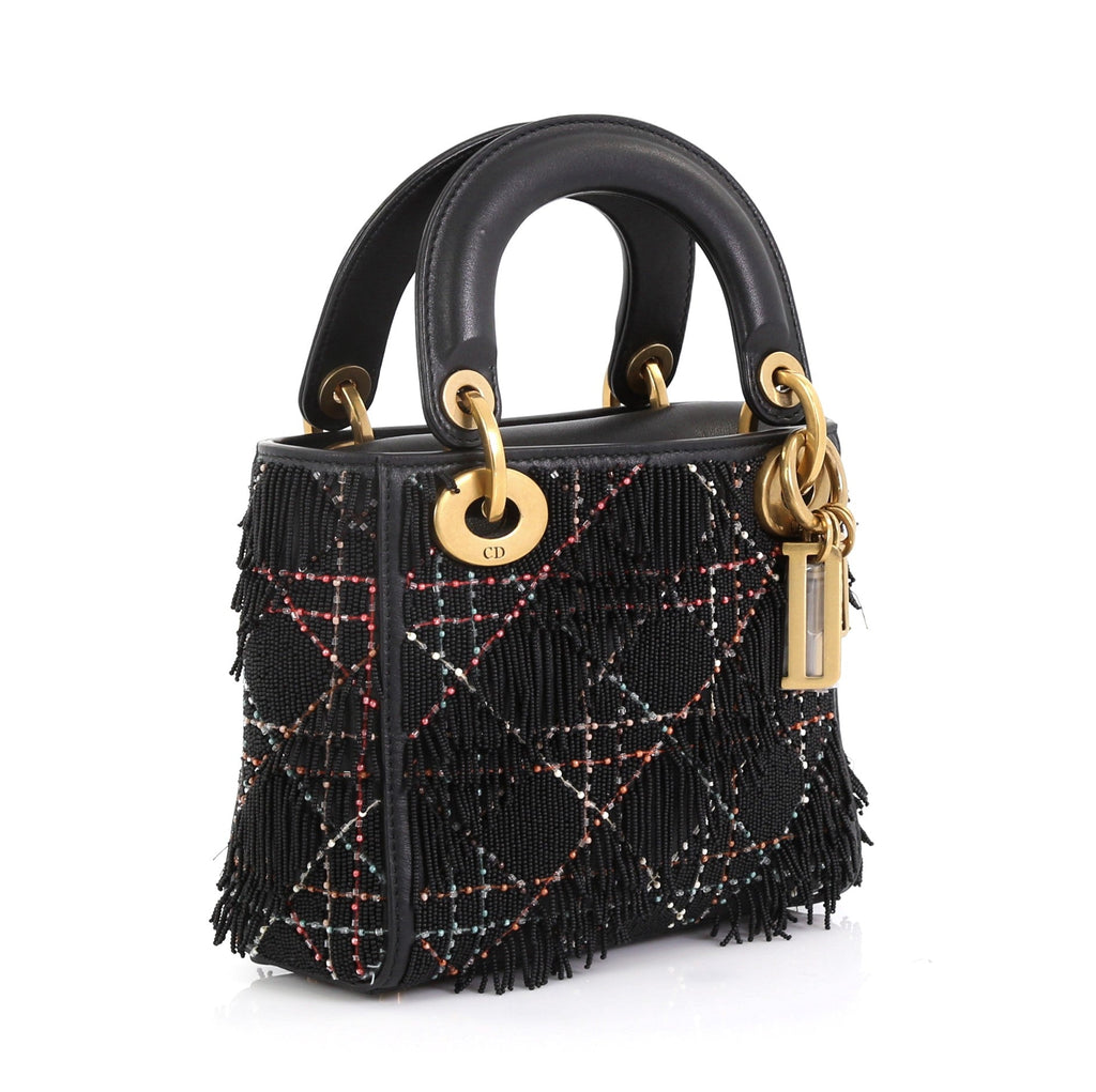 Lady Dior Handbag Beaded Leather Mini