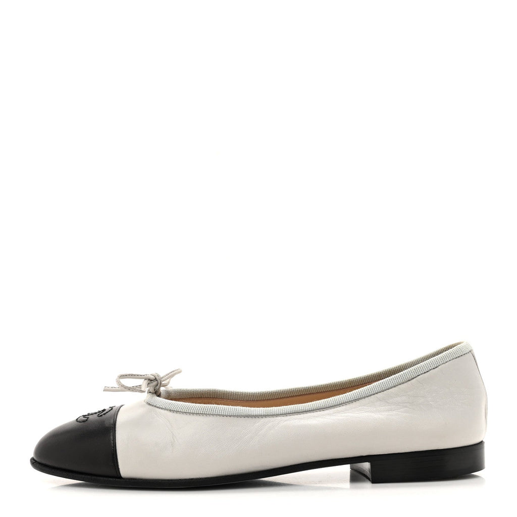 Lambskin Cap Toe CC Ballerina Flats 36.5 Grey Black
