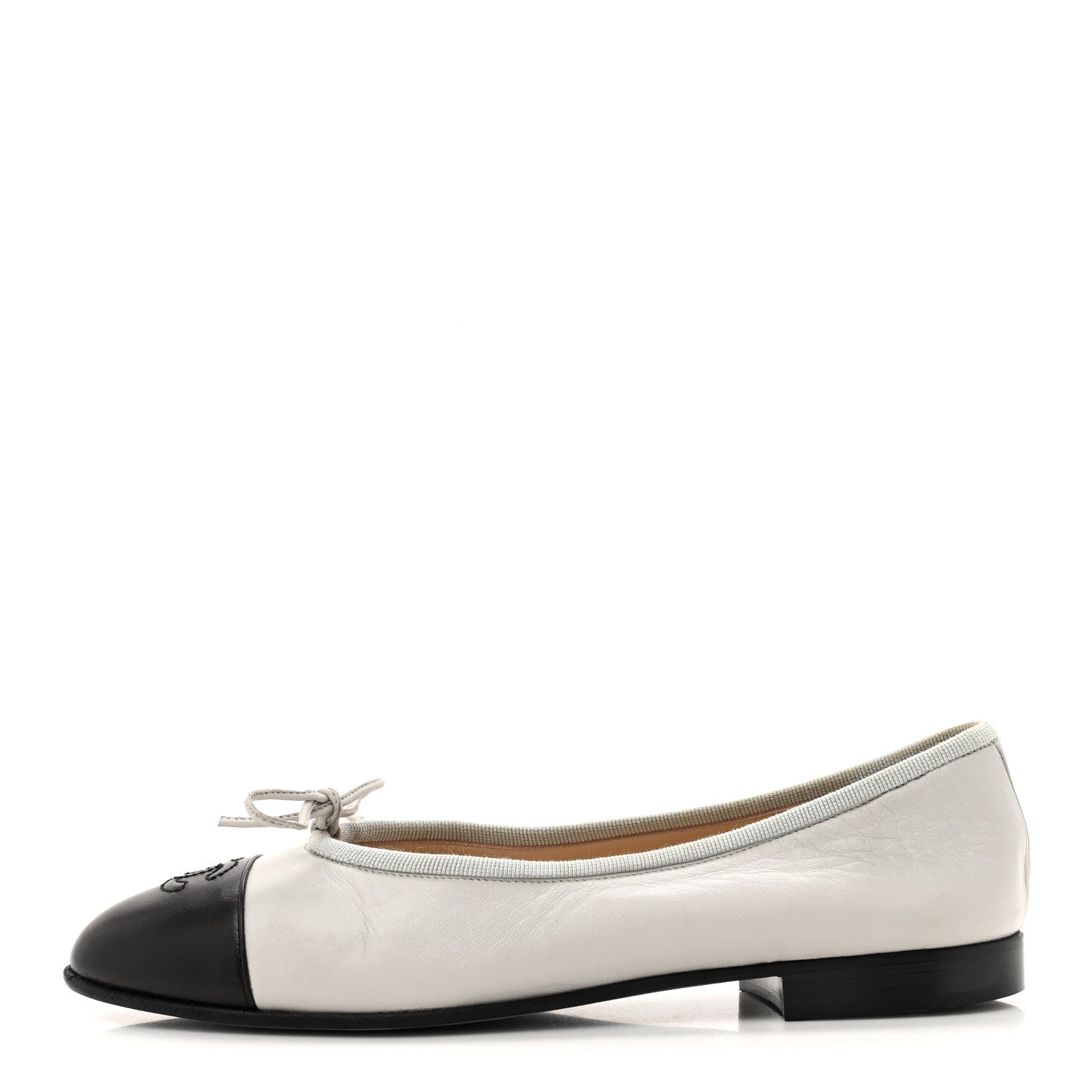 Lambskin Cap Toe CC Ballerina Flats 36.5 Grey Black
