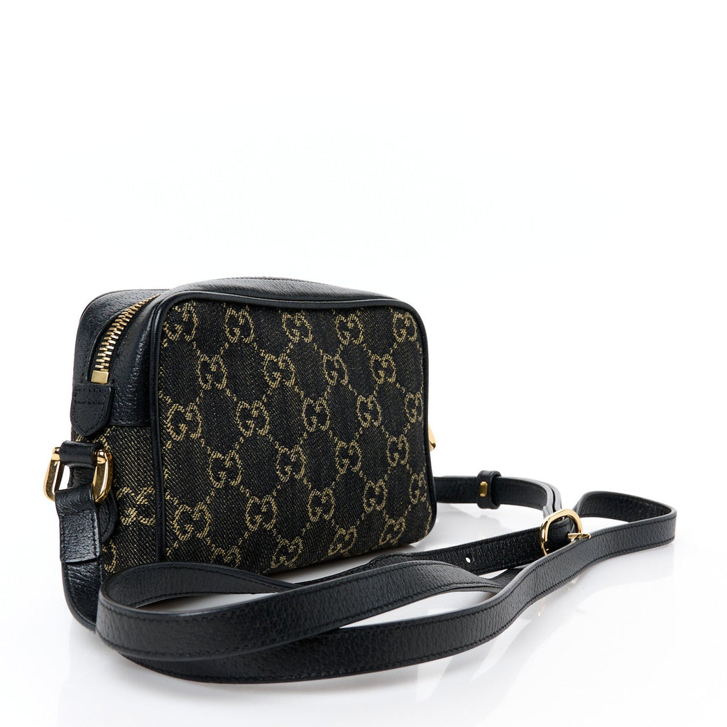 Jacquard Black Denim GG Monogram Textured Dollar Calfskin Mini Ophidia Shoulder Bag Black Ivory