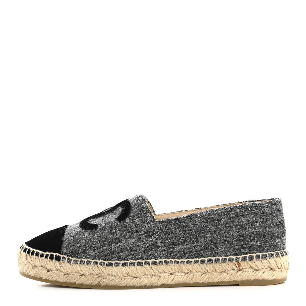 Tweed Velvet CC Espadrilles 39 Grey Black