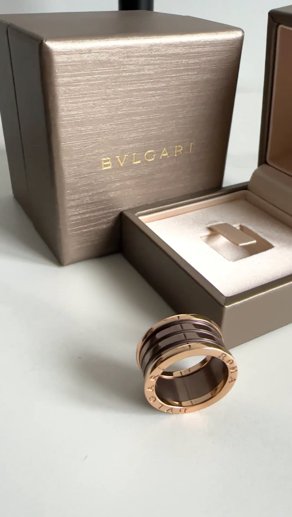 Bvlgari 18k Rose Roma B Zero 1 Gold Bronze Ceramic 4 Band Ring - 56 / 7.5