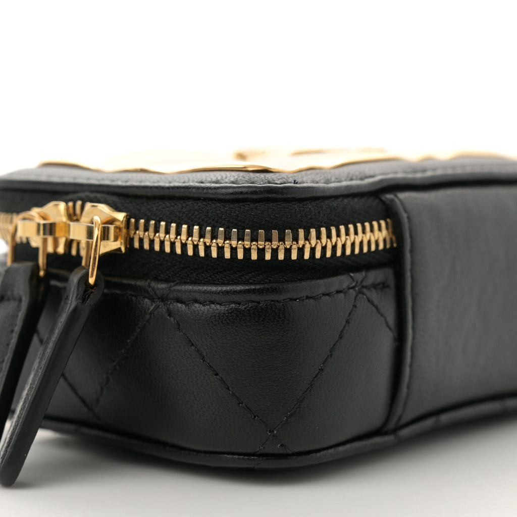 Lambskin Quilted Mini Golden Plate Clutch With Chain Black