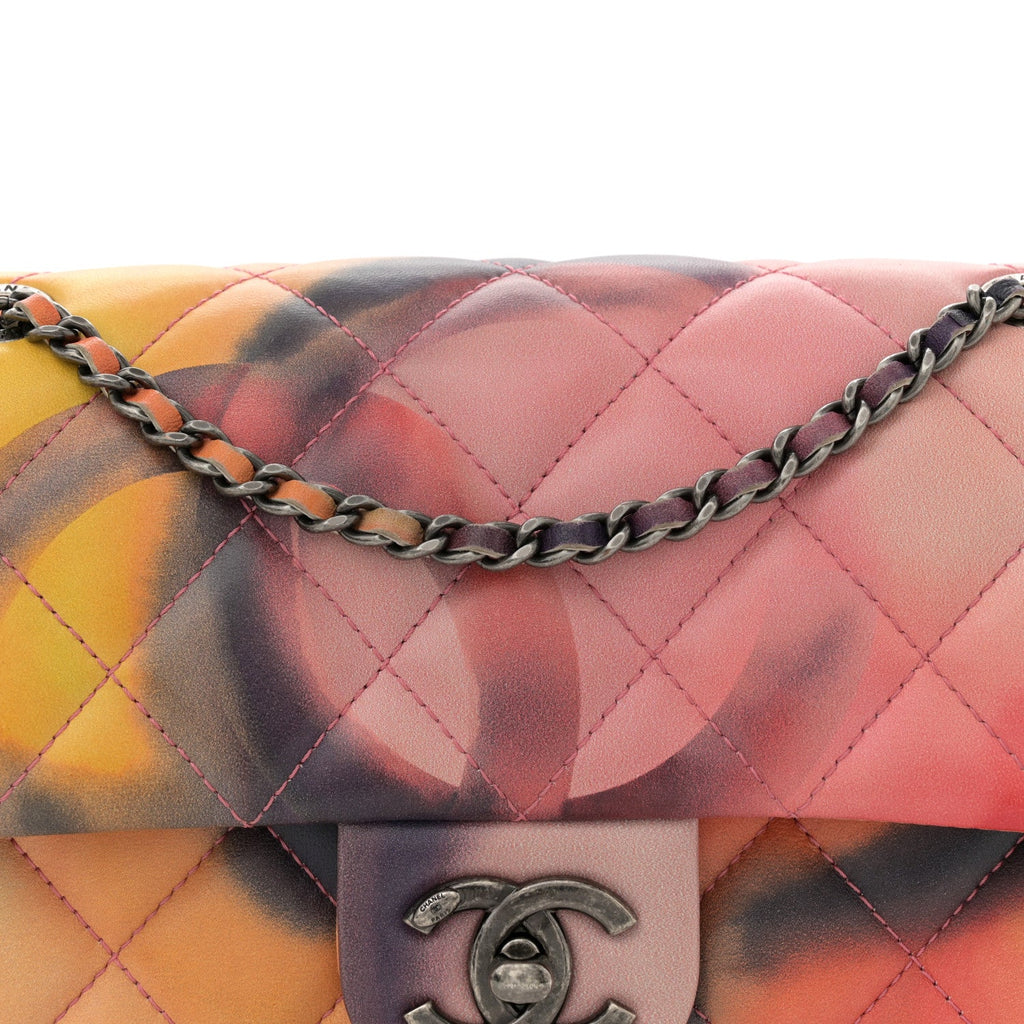 Printed Lambskin Quilted Small Flower Power Flap Ecru Orange Red Purple