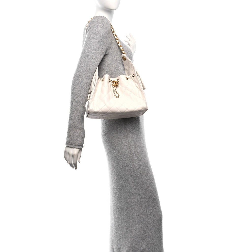 Caviar Quilted Small Chanel 25 Handbag White