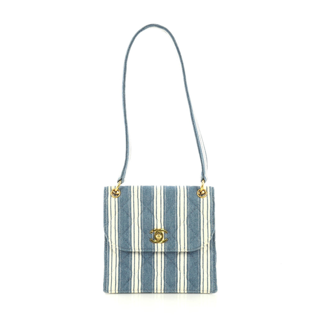 Vintage Flap Bag Striped Quilted Canvas Mini