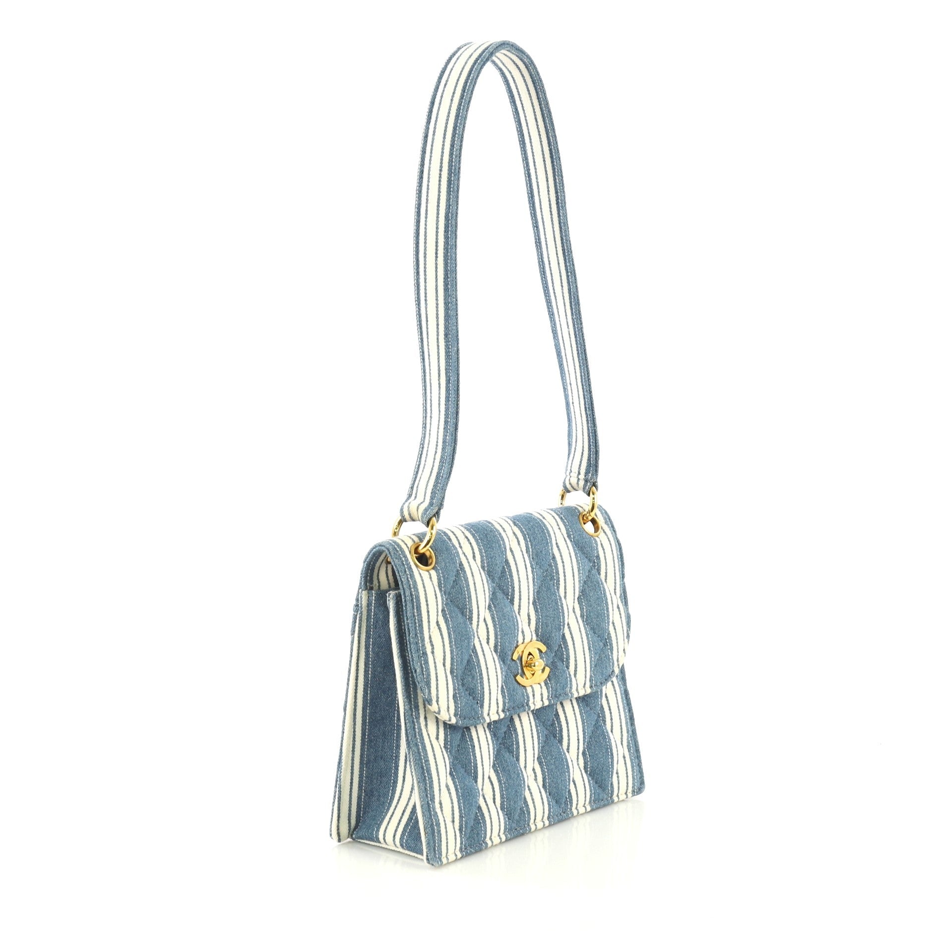 Vintage Flap Bag Striped Quilted Canvas Mini