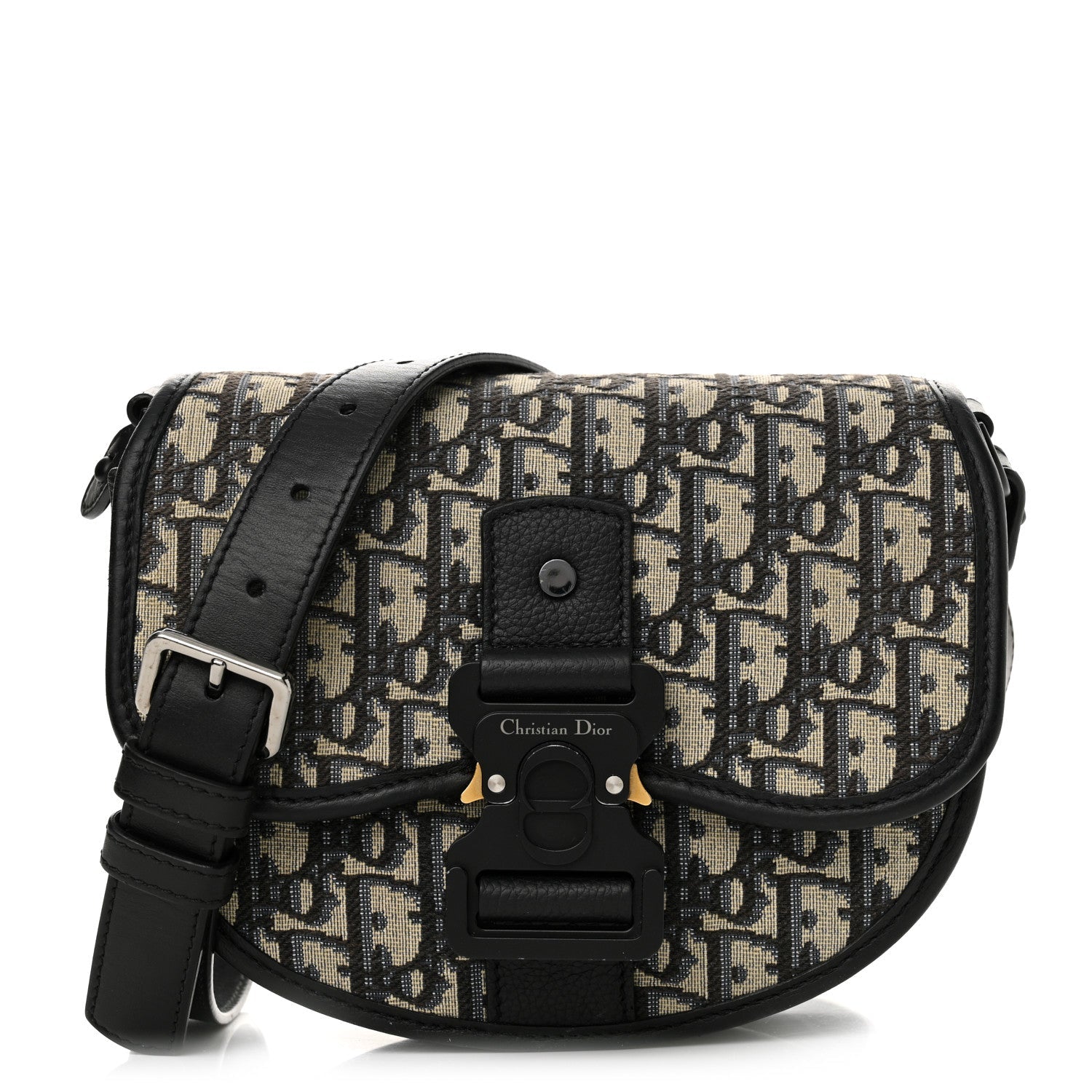 Oblique Grained Calfskin Mini Gallop Bag With Strap Black Beige