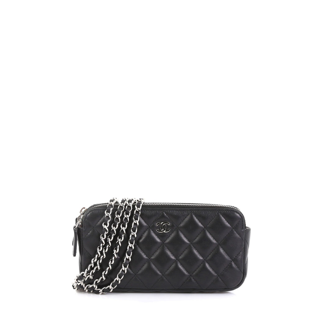 Double Zip Clutch with Chain Quilted Lambskin
