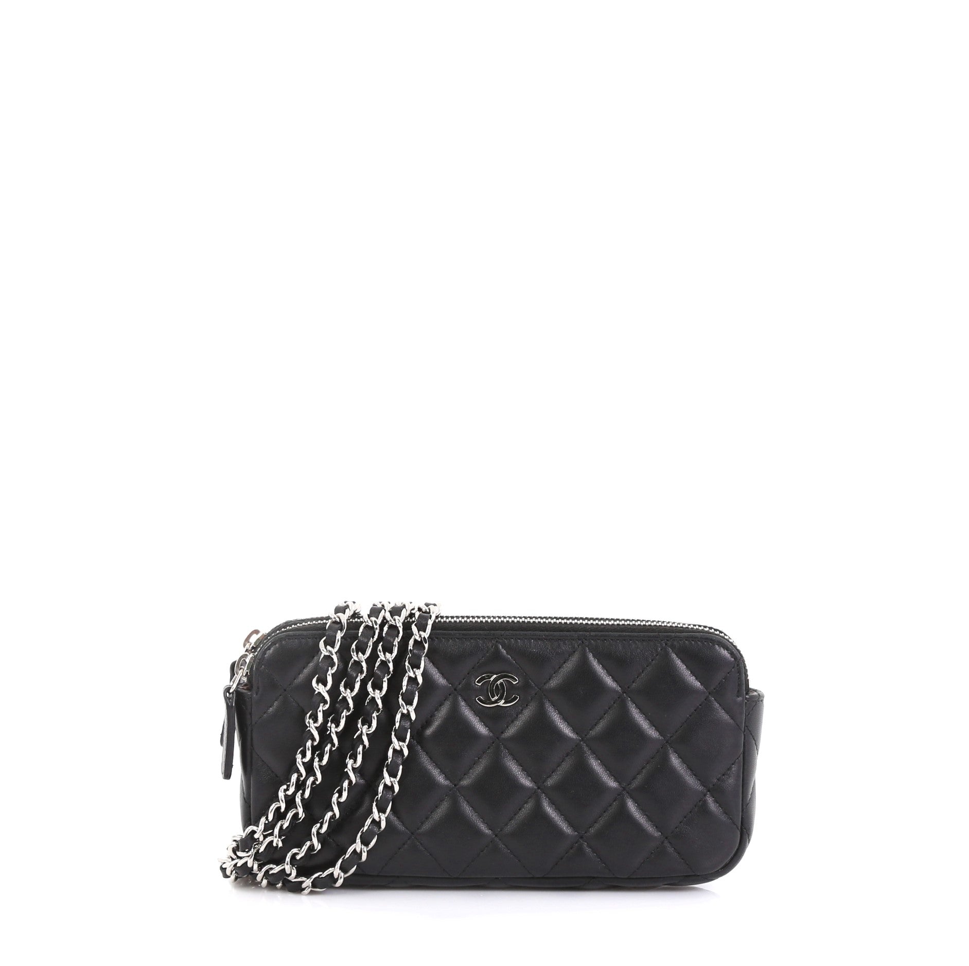 Double Zip Clutch with Chain Quilted Lambskin