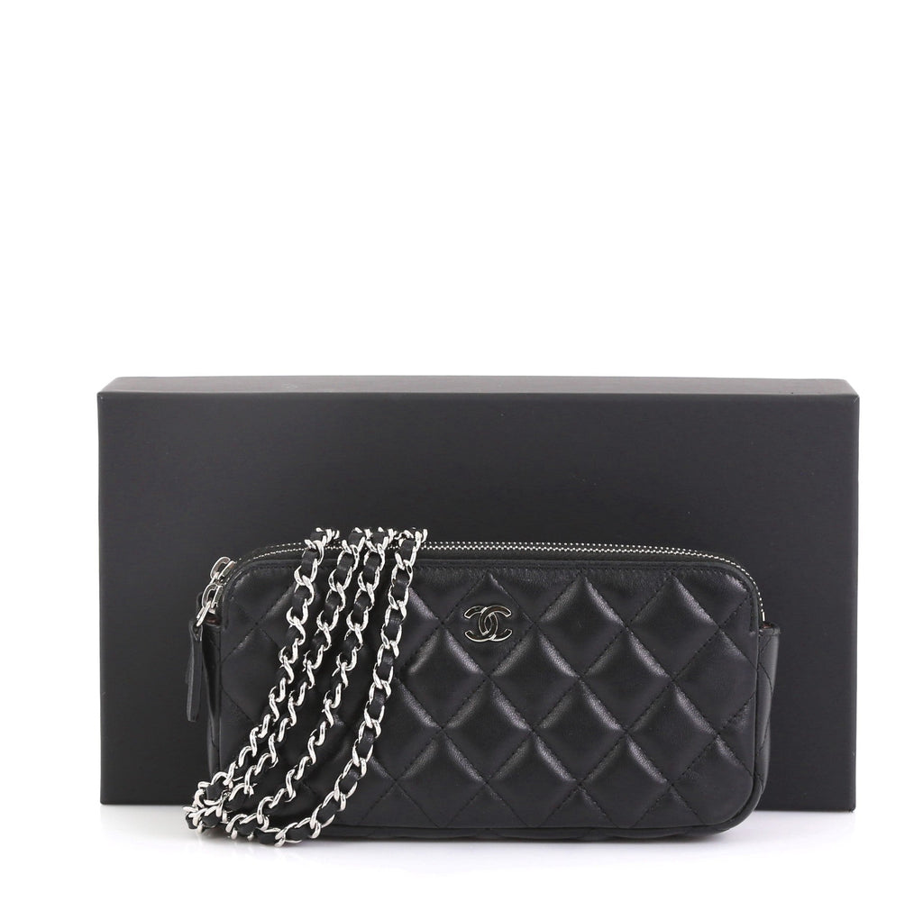 Double Zip Clutch with Chain Quilted Lambskin