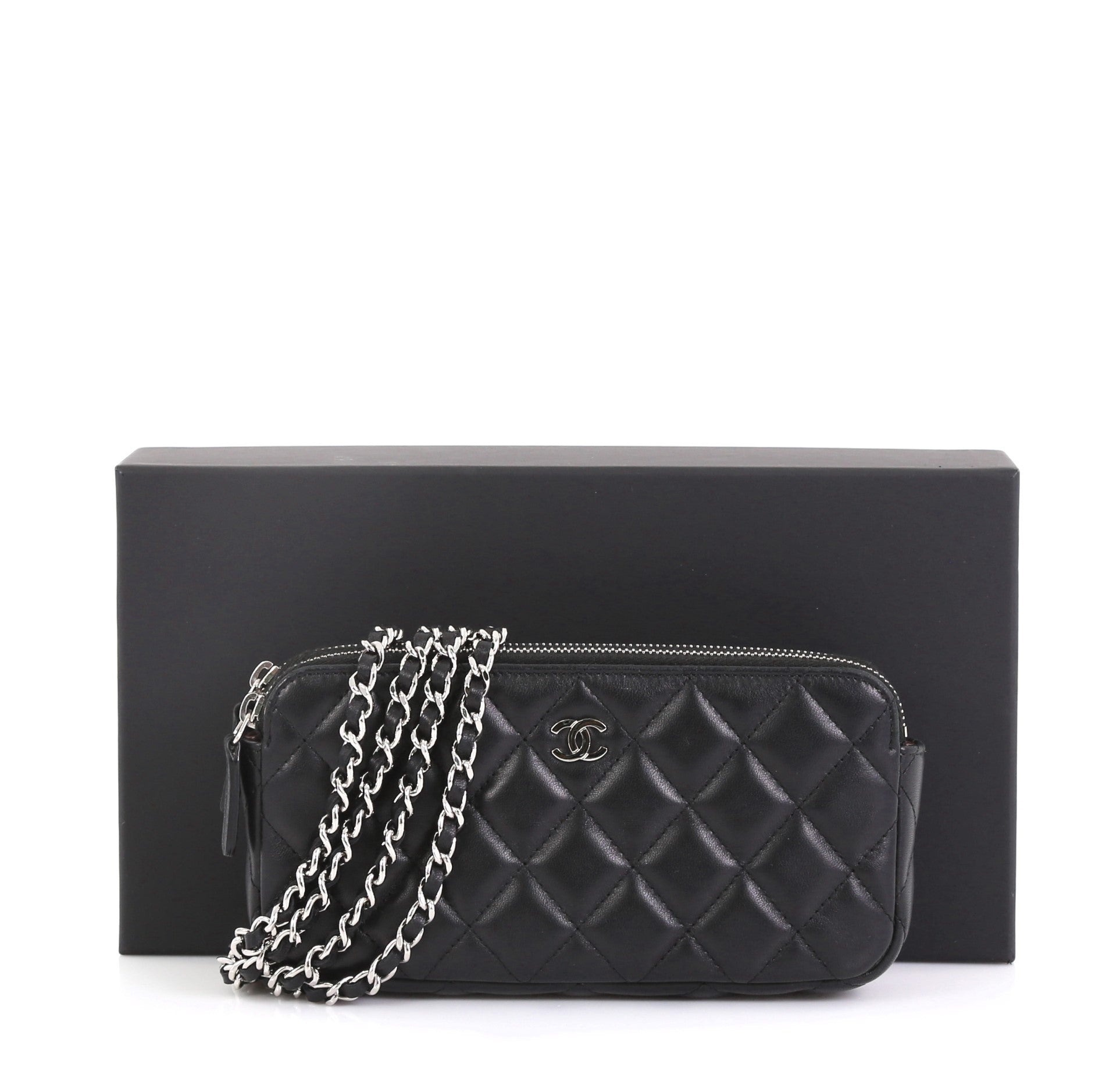 Double Zip Clutch with Chain Quilted Lambskin