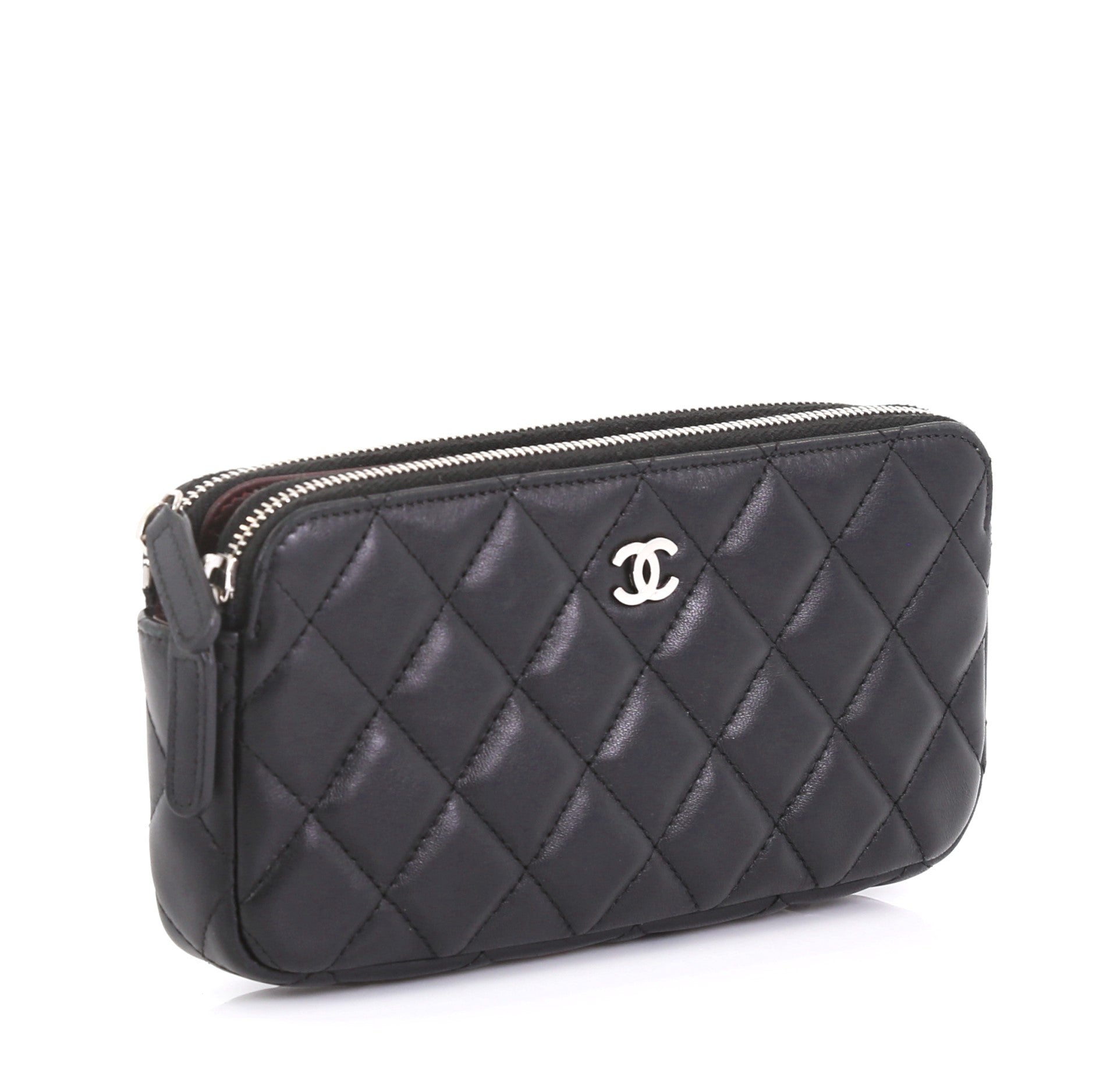 Double Zip Clutch with Chain Quilted Lambskin