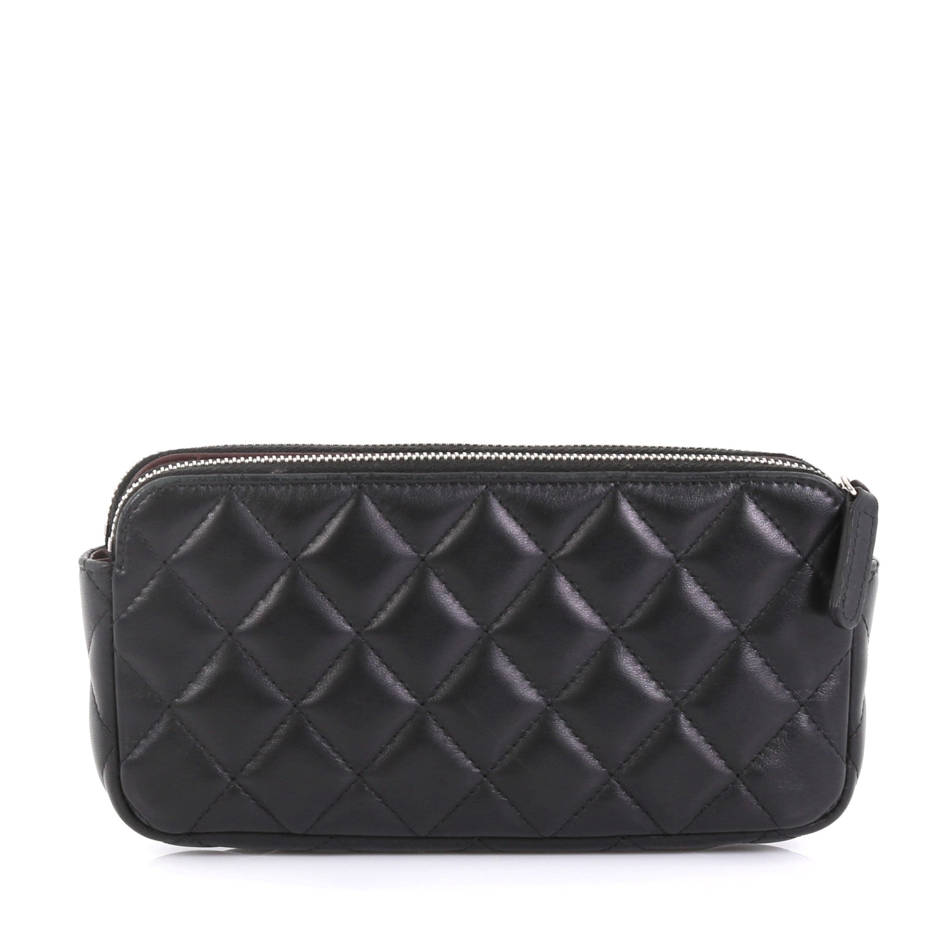 Double Zip Clutch with Chain Quilted Lambskin