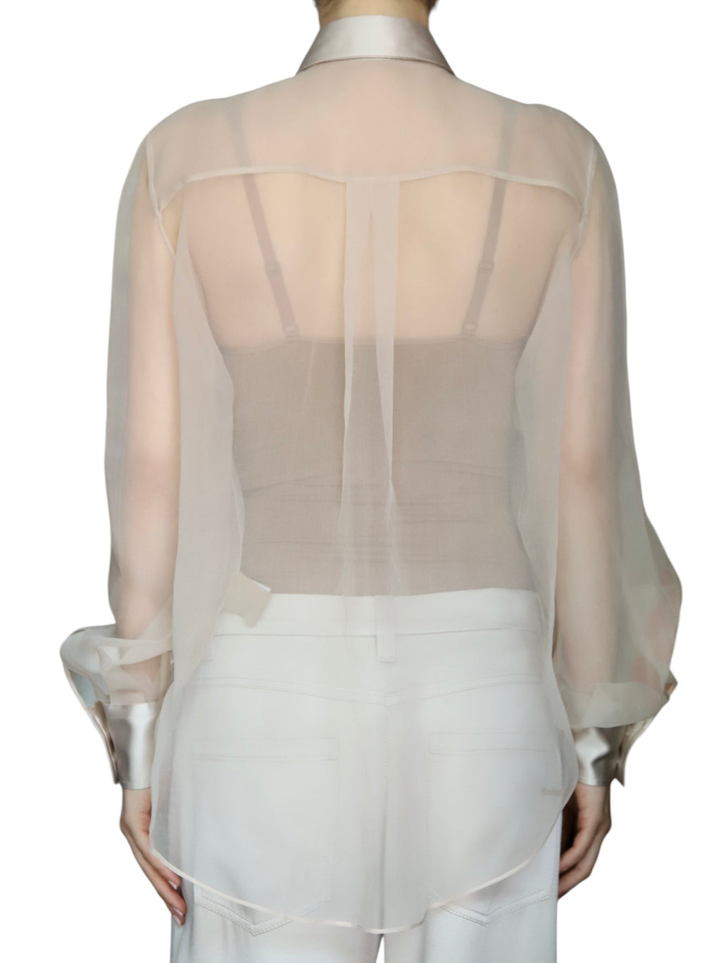 Brunello Cucinelli Beige Sheer Silk Tux Shirt - M