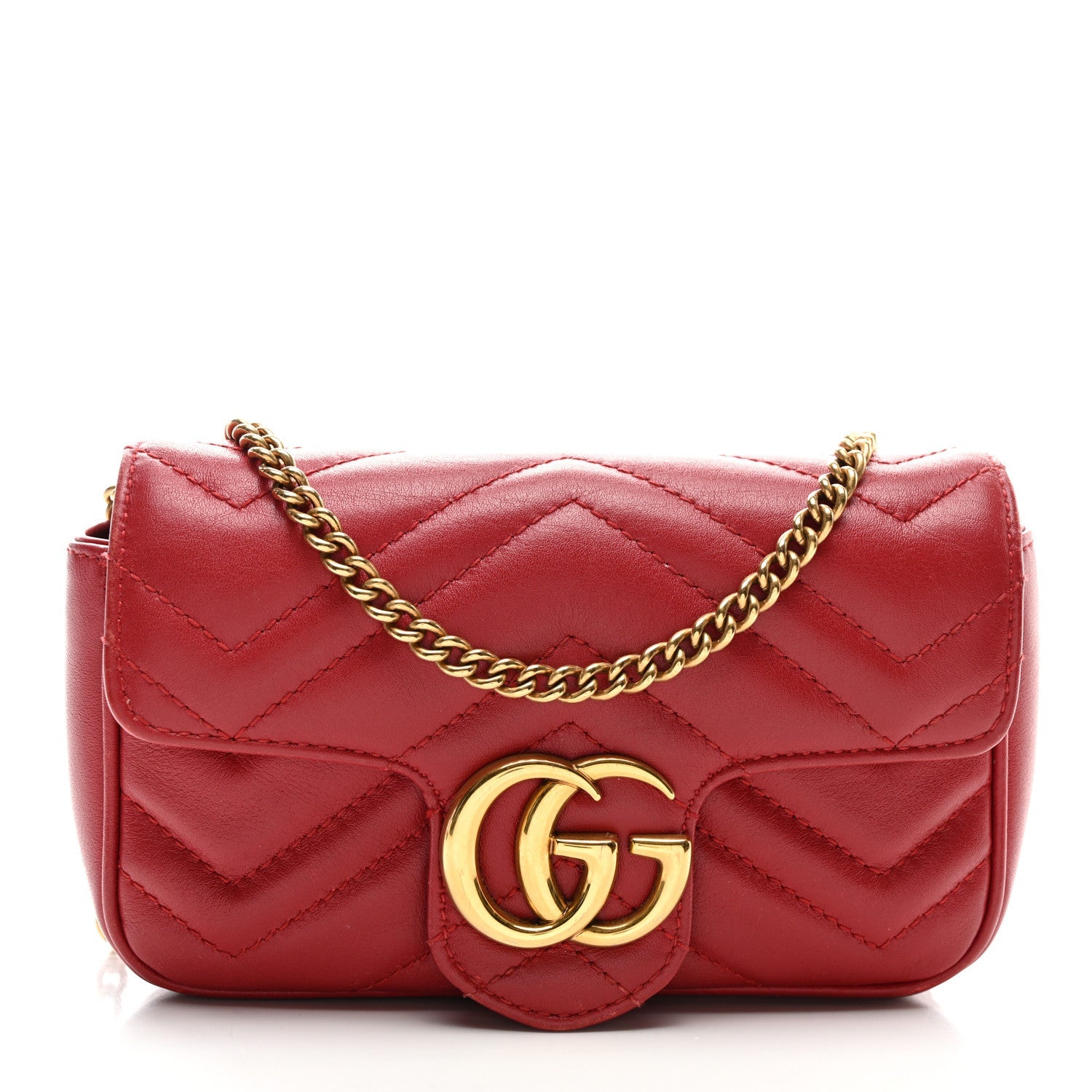 Calfskin Matelasse Super Mini GG Marmont Shoulder Bag Hibiscus Red