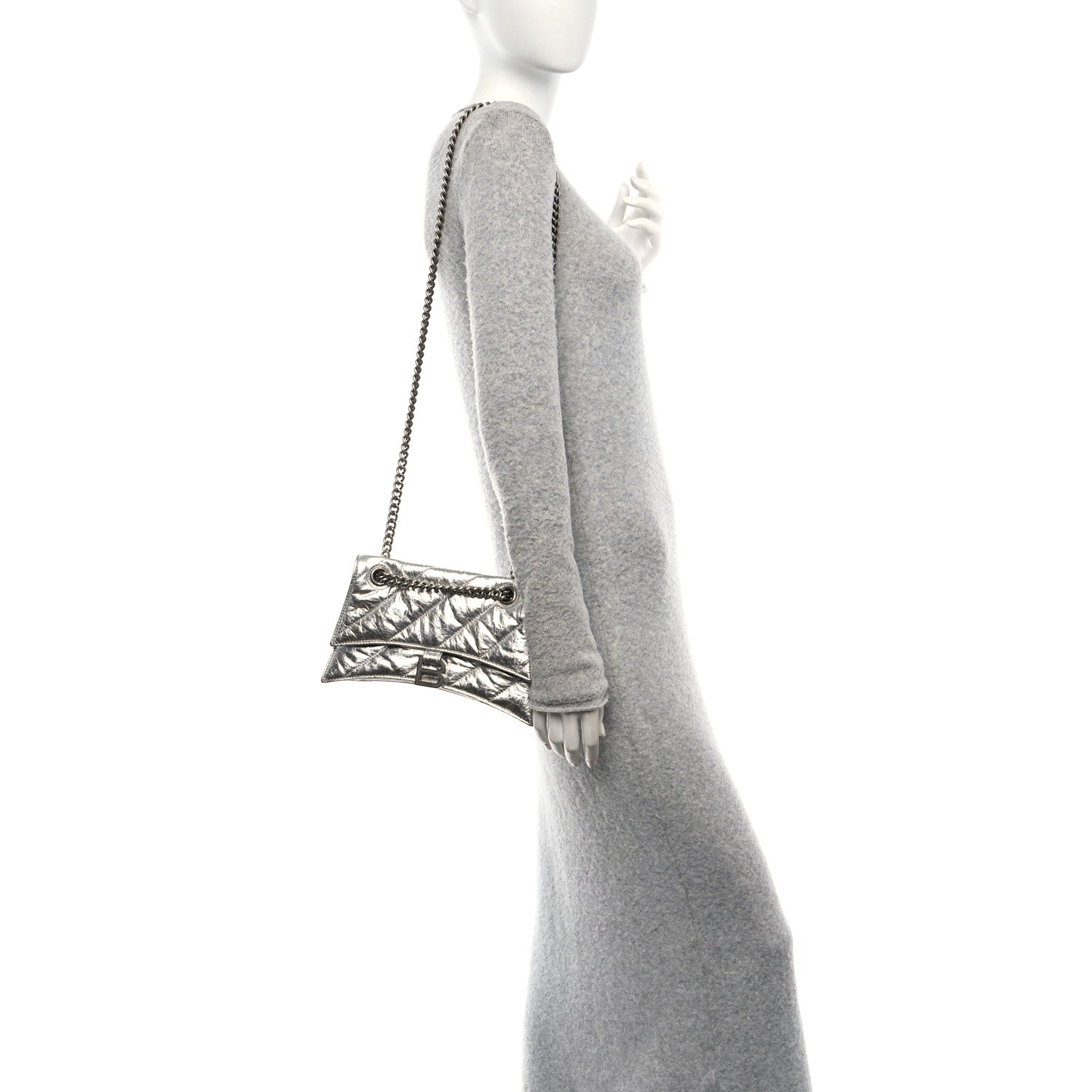 Crushed Calfskin Quilted Small Crush Chain Bag Silver