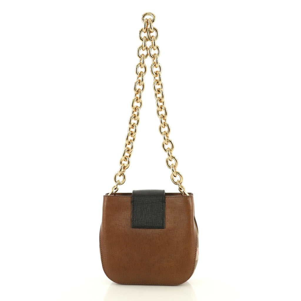 Convertible Buckle Shoulder Bag Leather and House Check Canvas Mini