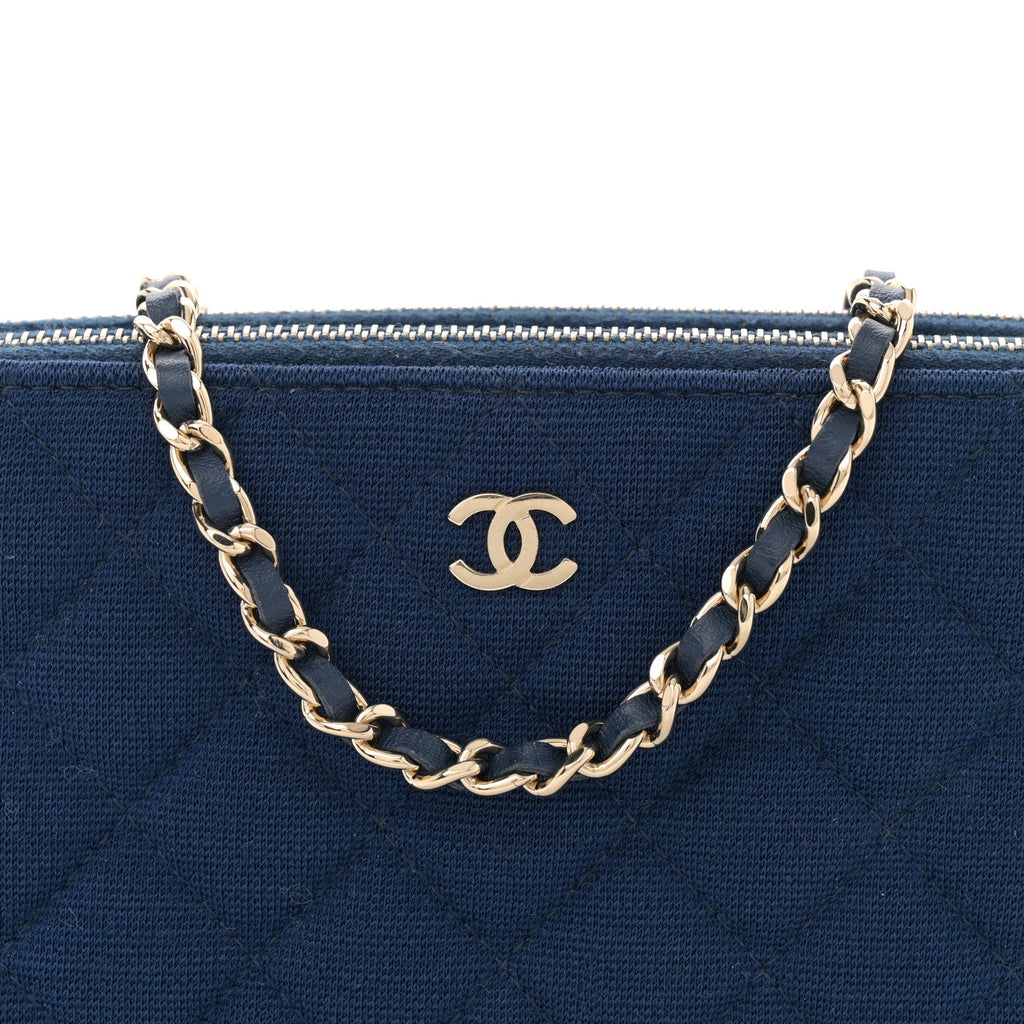 Jersey Quilted Small Clutch With Chain Navy