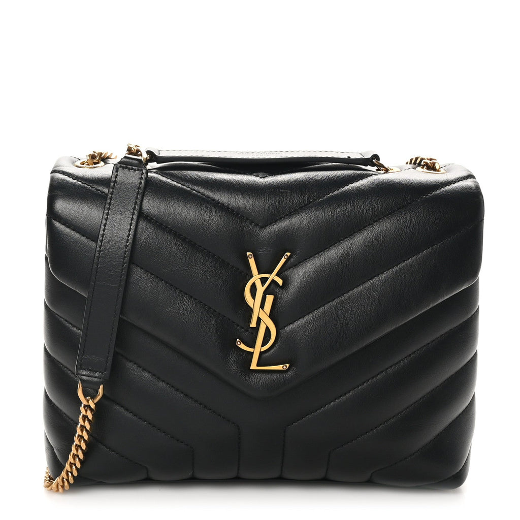 Calfskin Y Quilted Monogram Small Loulou Chain Satchel Black